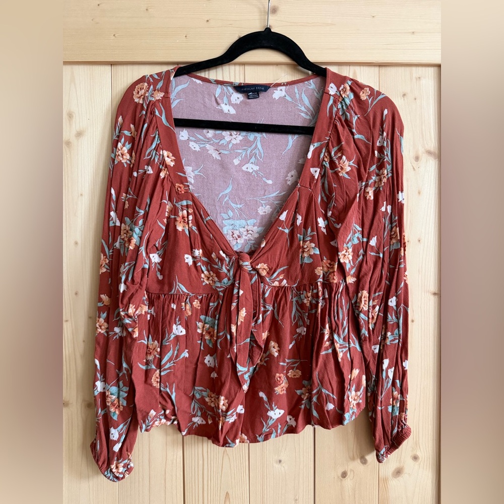 American Eagle Outfitters Rust Floral Blouse